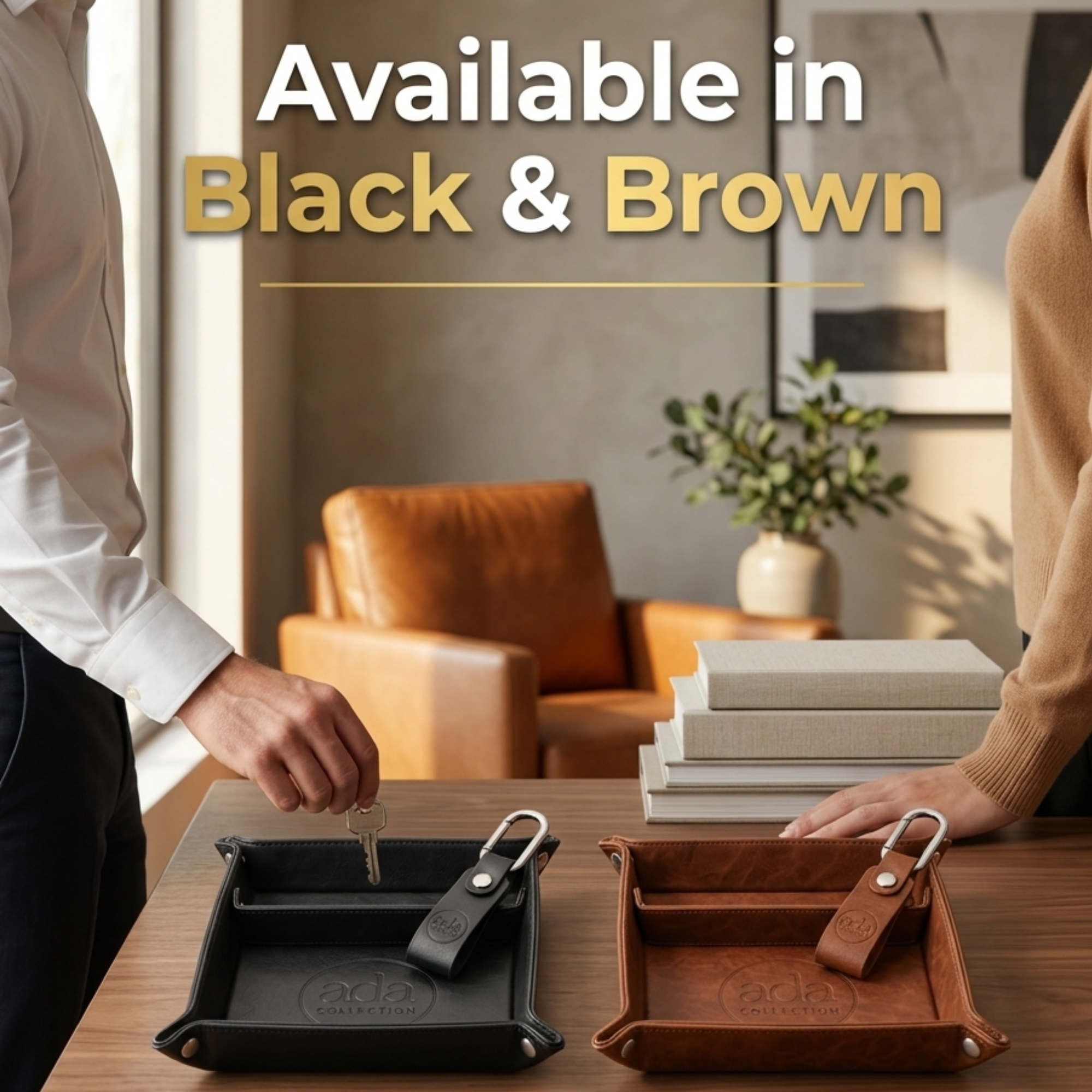 Ada Collection premium valet tray available in black and brown gift for men